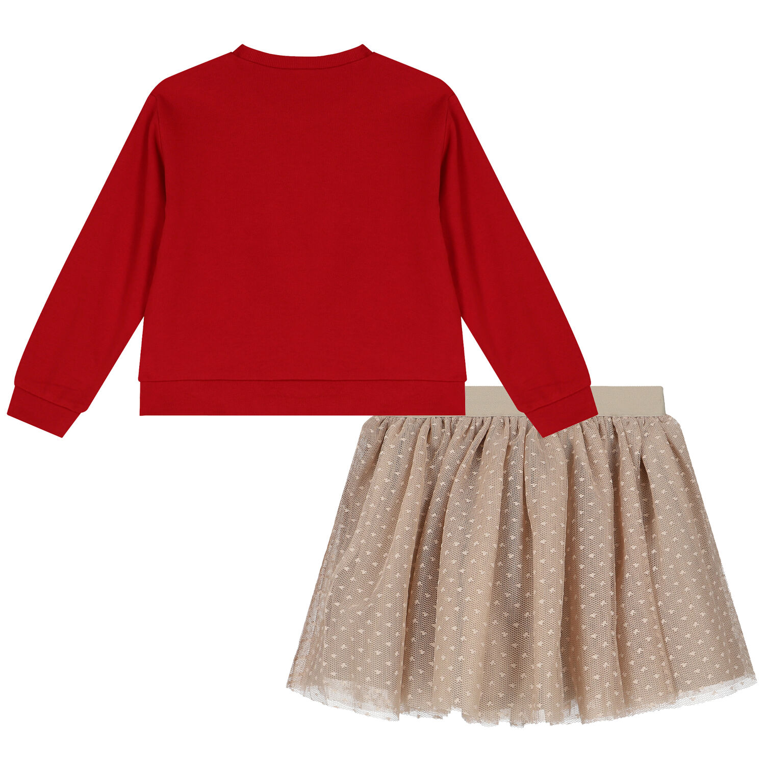 Girls Red & Beige Tulle Skirt Set, 2, hi-res image number null